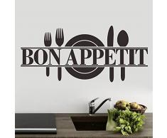ufengke® "Bon Appetit" Couteau de Plaque et Fourchette Salle de Séjour Chambre À Coucher Autocollants Amovibles, Cuisine Salle À Manger Autocollants Amovibles, Noir