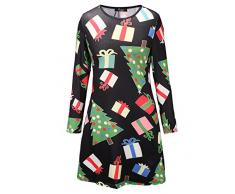 Femmes Robe de Noël A-Line Manche Longue Imprimé Sapin de Noël Tunique pour Noël Fête Party Robe Mère Fille Noir
