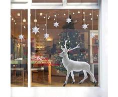 Autocollant mural de Noël, Yuson Girl Autocollant mural de cerf de noel Bricoler Flan de neige Décoration de fenêtre Décoration de maison