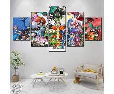 104Tdfc Pokemon Animation 5 Parties Tableau Decoration Murale 5 pièces tendu Toile Tableaux modulaire Bureau Maison Deco XXL 150 × 80 cm