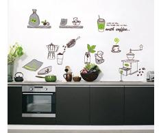 ufengke® Vaisselle de Cuisine Personnalisé Stickers Muraux, Cafetière et des Tasses de Café Autocollants Amovibles Pour la Cuisine Salle à Manger