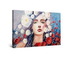 Startonight Impression sur Toile Femme et Fleurs - Tableau Abstrait - Decoration Murale Salon Moderne - Image sur Toile - 60 x 90 cm