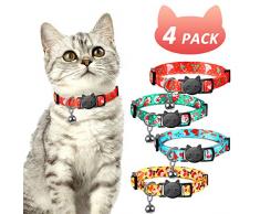 Frienda 4 Pièces Colliers de Chat de Noël avec Cloche Colliers de Chat Échappés Réglable Décoration de Chaton de Vacances pour Accessoires de Chat de Fête de Noël