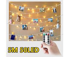 Guirlande Lumineuse Exterieur Photo LED Pile - 5M 50LED Guirlande Porte Photo Mural Guirlande Pince Lumineuse Interieur Chambre Accroche Photo Clip