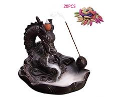 Le Reflux dencens Brûleur, Home Dragon Porte-encens Brûleur dencens Brûle Encens Refoulement avec 10 Cônes Porte Encens en Céramique Encensoir Dragon