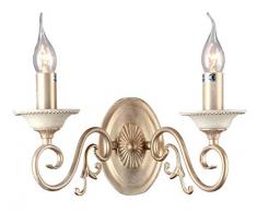 Applique Mural, 2 bras, Style Classique, Vintage, Antique, en forme de Bougie, bougeoir, Armature en Métal couleur or, pour la Chambre à coucher, le Salon, sejour, couloir E14, 60W 220-240v