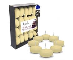 Hyoola Premium Lot de 20 Bougies flottantes Ivoire 5,1 cm 4 Heures Fabriqué en Europe