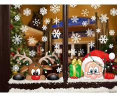 Likela Noël Autocollants Flocons de Neige Stickers Fenetre DIY Père Noël Mignonne Renne Autocollant de Verre Amovibles Réutilisable Statique Stickers Deco pour Home/Boutique
