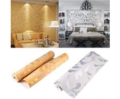 Papier Peint Baroque 3D, Papier Peint Argent avec Décoration de Salle de Télévision, Papier Peint Luxe de Style Européen 10 m 53cm