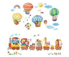 DECOWALL DA-1406 Train Animaux & Montgolfières Autocollants Muraux Mural Stickers Chambre Enfants Bébé Garderie Salon