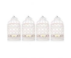 4 Pièces Photophore Bougie Chauffe-Plat Rond Cages À Oiseaux en Métal Tenture Murale Cage À Oiseaux pour Petits Oiseaux De Noce De Mariage Intérieur Décoration Extérieure Dextérieur, Blanc