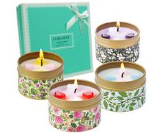 LA BELLEFÉE Bougies Parfumées Florales de Rose Vanille Lavande Jasmine Bougie de Cire de Soja Naturelle Parfait Choix pour Anniversaire Mariage et Décoration pour Maison - Heure Durée 15h x 4