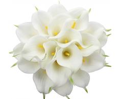 Justoyou Bouquet de fleurs artificielles en latex, 20 lys calla, toucher réaliste, fleurs pour bouquets de mariage, maison, hôtel, jardin, Tissu, Jaune blanc, 20PCS