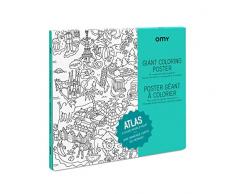 OMY Poster géant à colorier de lAtlas format encadrable (70 x 100 cm)- ville et pays du monde entier