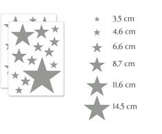 PREMYO Set de 25 Stickers Muraux Enfants Étoiles - Autocollants Décoration Murale Chambre Bébé - Facile à Poser Gris