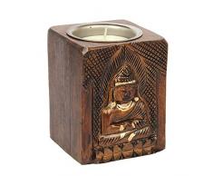 Aheli Photophore en bois sculpté à la main avec finition oxydée pour bougie chauffe-plat, décoration intérieure ou extérieure