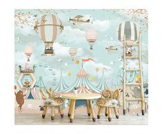 Tapisserie Photo 3D Mur de la chambre des enfants de bande dessinée cirque animal ballon photo papier peint murale chambre denfants 3D auto-adhésif vinyle/papier peint en soie-280X200CM