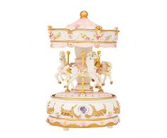 Docooler Boîte à Musique Mécanique Mini Carrousel LED Colorée Manège Boîte Musicale Cadeau pour Petite Amie Gamins Enfants Fête de Noel Rose