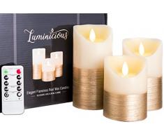 Bougies à LED dorées Flamme vacillante | Bougie en Cire véritable à Pile électrique avec Flamme Mobile réaliste avec 2 télécommandes et Une minuterie | Cadeau de décoration