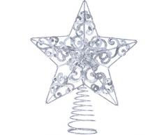 Blulu Topper Arbre de Noël Paillette 10 Pouces Étoile Topper Arbre de Noël en Métal Étoile Pointes de Sapin Creux pour Décoration Arbre de Noël (Argent)