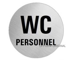 OFFORM Plaque de porte en acier inox brossé, pictogramme"WC Personnel" Ø 75 mm No.8703