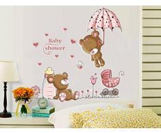 ufengke® Ours Mignon Parapluie Fleur Stickers Muraux, La Chambre des Enfants Pépinière Autocollants Amovibles