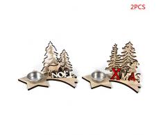 YFairy Lot de 2 bougeoirs de Noël en bois Motif sapin de Noël Père Noël Bougeoir Bougeoir Bougie chauffe-plat Décoration de maison