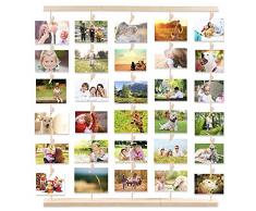 MOVEONSTEP Cadre Photo Mural Cadre Photo Pele Mele avec Corde et Porte Photos Pinces, Décoration Maison et Cadeau pour Fête Mariage et Anniversaire (Couleur de Bois)