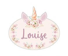 Sticker De Porte Personnalisable avec Le Prénom de Votre Enfant - Forme Licorne - Dimensions 15 x 12,7 cm - Adhésif