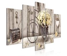 murando Impression sur Toile intissee Fleurs Bois 100x50 cm 5 Pieces Tableau Tableaux Decoration Murale Photo Image Artistique Photographie Graphique Rose Faire du vélo Cœur n-C-0291-b-m