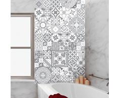 60 Stickers adhésifs carrelages | Sticker Autocollant Carrelage - Mosaïque carrelage mural salle de bain et cuisine | Carrelage adhésif - design vintage nuances de gris - 10 x 10 cm - 60 pièces