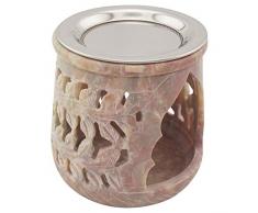 K W Brûle-encens en stéatite d’Inde avec Tamis en Acier Inoxydable et Disque métallique – Design « Amana » – H 9 cm