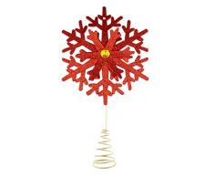 Clever Creations - Cimier Flocon de Neige pour Sapin de Noël - en Plastique Brillant/résistant aux Chocs - décoration de fête - pour Toute Taille de Sapin - Rouge - 21,6 cm