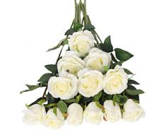 Hawesome 12 pièces Roses Fleurs Artificielles Rose Fleurs et Bouton en Soie Bouquet Décoration Maison Mariage Salon Bureau Décor élégante Florale Rouge Blanc Rose Violet