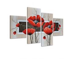 Bilderdepot24 "coquelicot M10" tableau peinture, sur toile, peint à la main, 120x80cm ensemble de 4 pièces 465