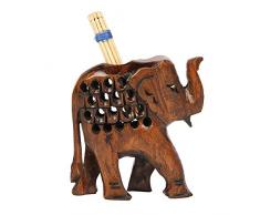 Aheli Support en bois sculpté éléphant pour cure-dents et cocktails avec finition oxydée Statuette de table Décoration pour la maison et le bureau