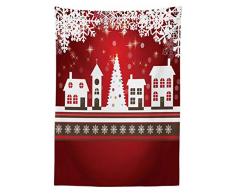 ABAKUHAUS Noël Nappe, Thème dhiver Arbre, Linge de Table Rectangulaire pour Salle à Manger Décor de Cuisine, 140 cm x 240 cm, Blanc Rouge