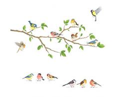 DECOWALL DA-1804 Oiseaux de Jardin sur la Branche Darbre Animaux Autocollants Muraux Mural Stickers Chambre Enfants Bébé Garderie Salon