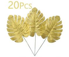 Wisolt Feuilles Tropicales, 20 Paquet Feuilles De Palmier Tropical Artificielles Dorées pour Mariage, Anniversaire, Hawaiian Luau Party Decoration