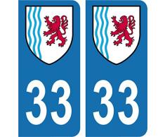 SAFIRMES Département 33-2 Autocollants Blason immatriculation Auto Plaque AQUITAINE 2018