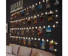Guirlande Photo, Litogo Guirlande Lumineuse Chambre 10M 100LED Guirlande Led Photo Batterie Alimenté Porte photos Avec 60 Photo Clips Decoration Interieur Chambre pour Accroche Photo - Blanc Chaud