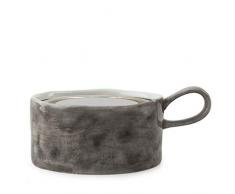 East of India Photophore avec poignée, Céramique Bois dense Porcelaine, Bougeoir noir délavé