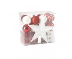Lot déco Noël - Kit 44 pièces pour décoration sapin : Guirlandes, Boules et Cimier - Thème couleur : Blanc et Rouge