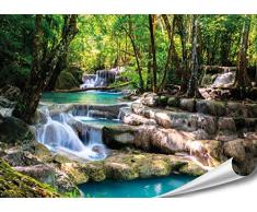 PMP-4life Décoration Murale Cascade dans la forêt Décoration Murale image haute résolution HD Poster XXL 140 cm x 100 cm Naturel pour conception | photo poster Paysage Arbres Eau |