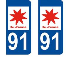 2 autocollants 91 Essonne ile de france plaque immatriculation département auto 91 : angles arrondis