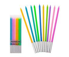 LUTER Métallique Bougie Longue Chandelle Couleur Arc en Ciel Bougies danniversaire avec Support Bougies de Gâteau pour la décoration de fête de Mariage danniversaire (20 Pièces)