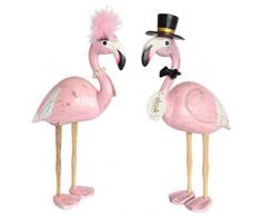 Les Trésors De Lily [Q3564 - Statuette Bois Couple Flamant Rose Rose (taillé Main) - 31 cm