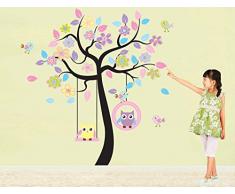 ufengke® Colorés Hiboux de Bande Dessinée D'Arbre de Fleurs Oiseaux Stickers Muraux, La Chambre des Enfants Pépinière Autocollants Amovibles