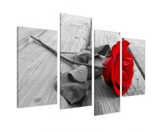 Wallfillers Tableau sur Toile - Fleur Rose - Rouge, Noir et Blanc - 4 Parties Canvas 4005