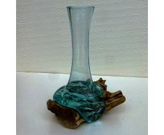exotica import soliflore en Verre recyclé, soufflé à Chaud sur Racine en Bois. H.Environ 20cm
